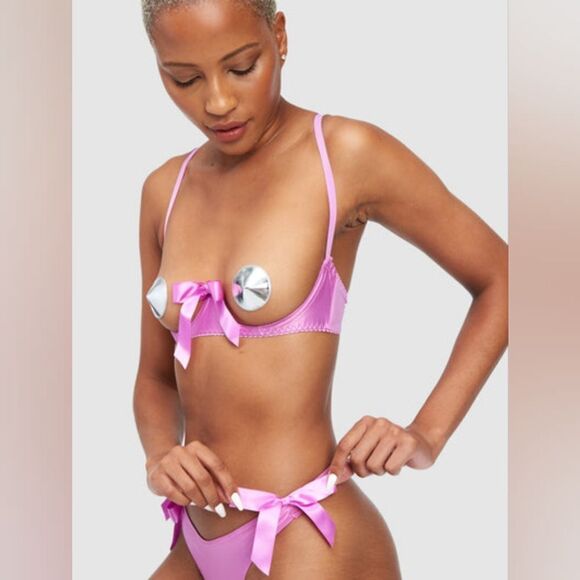 Diaz Satin And Bow Open Cup Bra Set - Picture 4 of 6